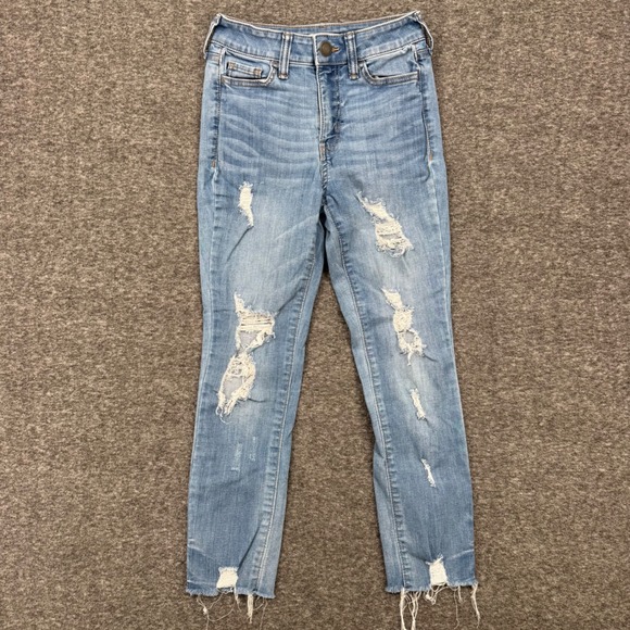 Sol Denim - Sol High Rise Crop Distressed Skinny Jeans Light Wash Raw Hem Womens Size 0 24W
